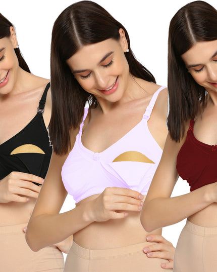 Evamomies Women's Full Cup Non Padded Feeding Bra | Nursing Bra | Maternity Bra (Pack Of 3)