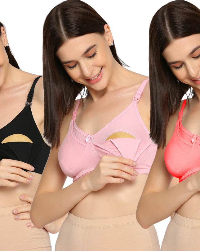 Evamomies Women's Full Cup Non Padded Feeding Bra | Nursing Bra | Maternity Bra (Pack Of 3)