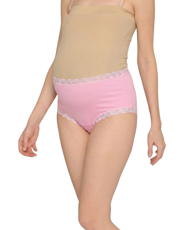 Evamomies Women's High Waist Soft Comfy Cotton Lycra Maternity Lace Panty | Pregnancy Panty | Maternity Panties (Pack of 3)