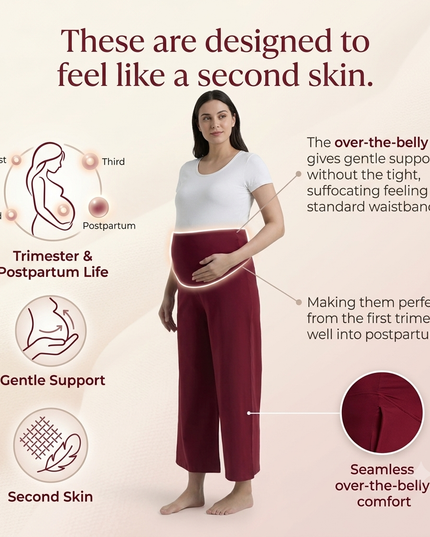 Evamomies Women's Cotton Lycra Regular Fit Maternity Palazzo for Pregnant Women Pre & Post Pregnancy