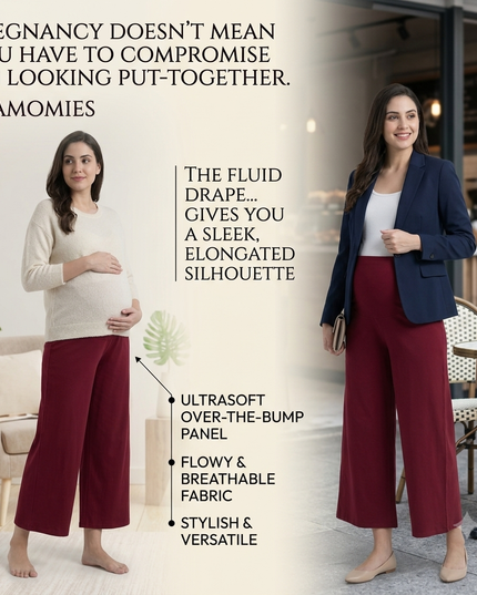 Evamomies Women's Cotton Lycra Regular Fit Maternity Palazzo for Pregnant Women Pre & Post Pregnancy