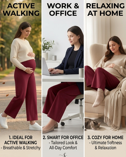 Evamomies Women's Cotton Lycra Regular Fit Maternity Palazzo for Pregnant Women Pre & Post Pregnancy