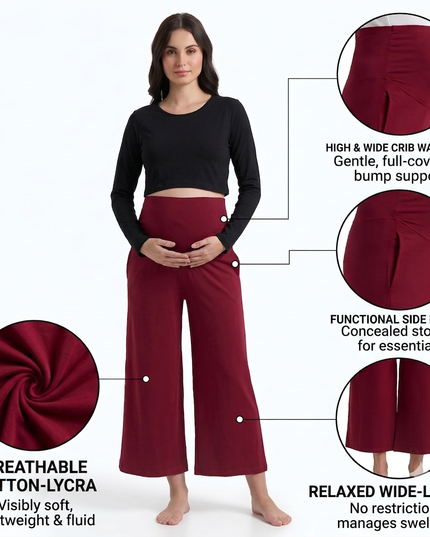 Evamomies Women's Cotton Lycra Regular Fit Maternity Palazzo for Pregnant Women Pre & Post Pregnancy