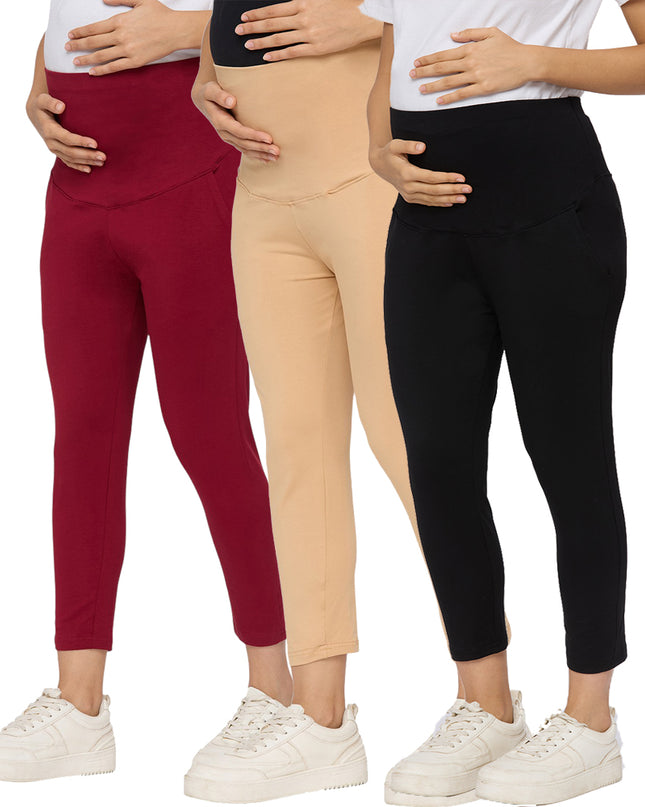 Evamomies Women's Cotton Lycra Maternity Leggings for Pregnant Women Pre & Post Pregnancy