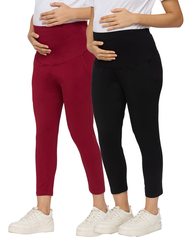 Evamomies Women's Cotton Lycra Maternity Leggings for Pregnant Women Pre & Post Pregnancy