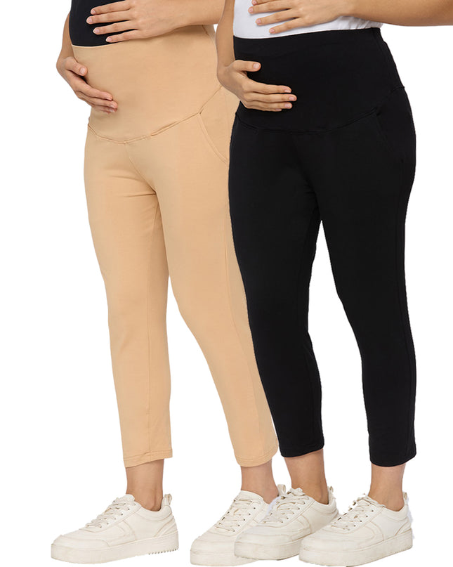 Evamomies Women's Cotton Lycra Maternity Leggings for Pregnant Women Pre & Post Pregnancy