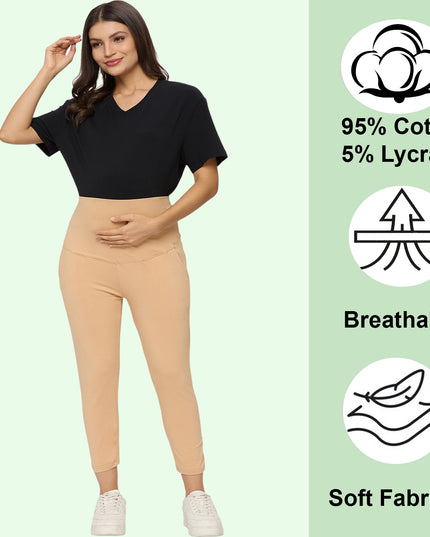 Evamomies Women's Cotton Lycra Maternity Leggings for Pregnant Women Pre & Post Pregnancy