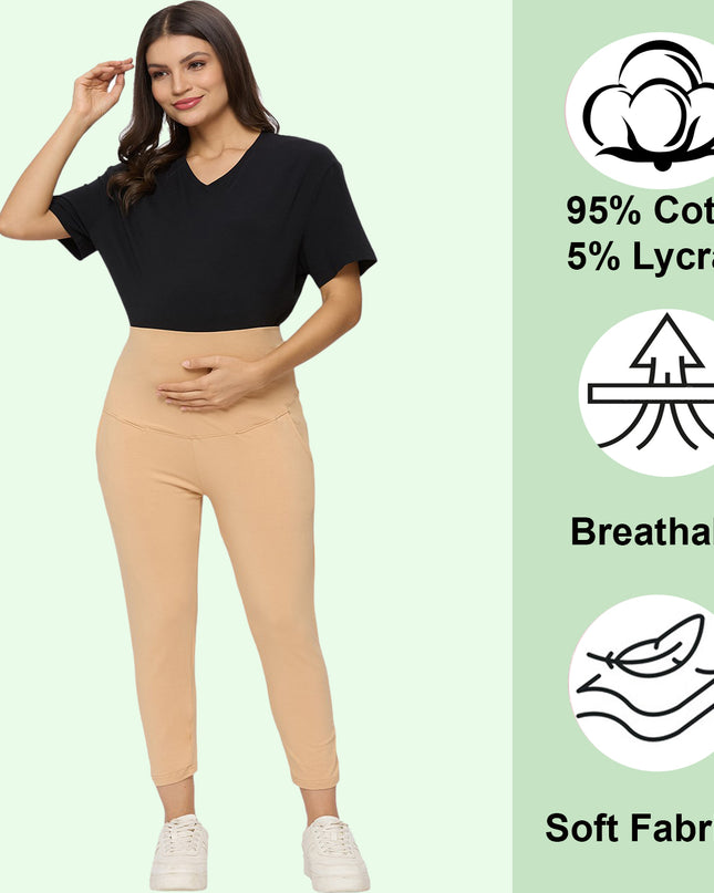 Evamomies Women's Cotton Lycra Maternity Leggings for Pregnant Women Pre & Post Pregnancy