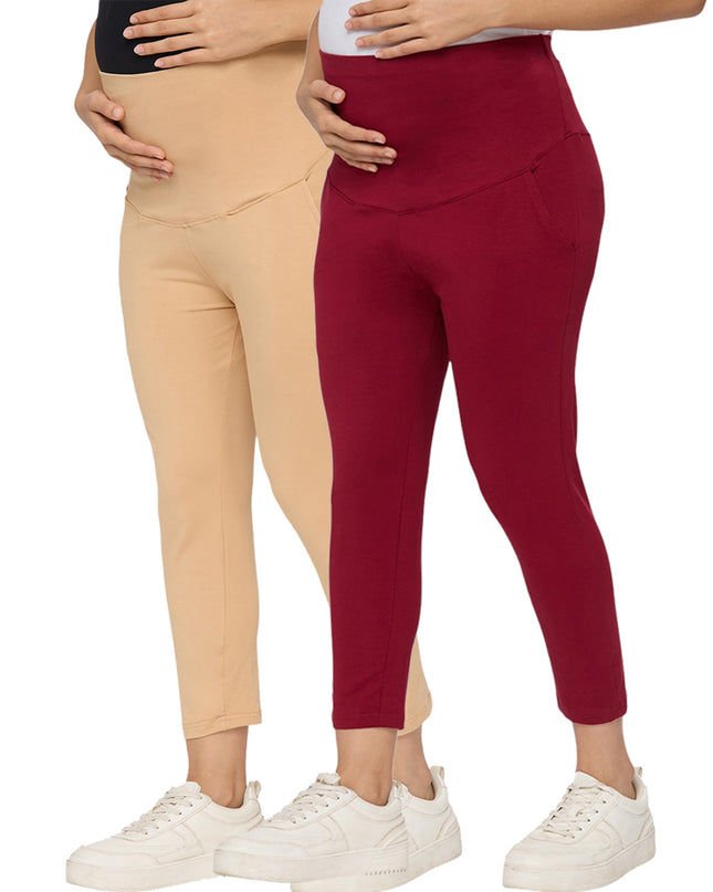 Evamomies Women's Cotton Lycra Maternity Leggings for Pregnant Women Pre & Post Pregnancy
