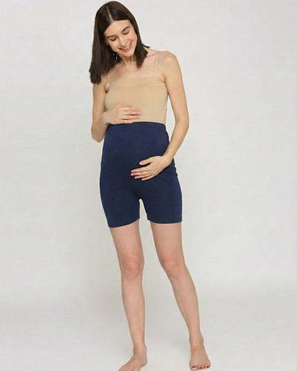 Evamomies Cotton Lycra Maternity Shorts Over The Belly for Pregnant Women for Pre & Post Pregnancy (Pack Of 1)