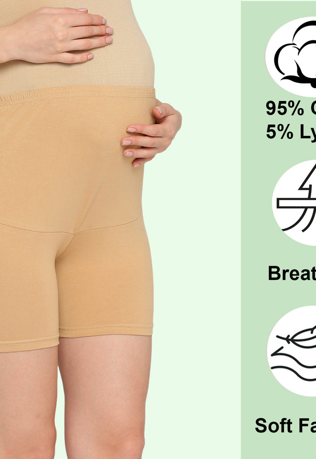 Evamomies Cotton Lycra Maternity Shorts Over The Belly for Pregnant Women for Pre & Post Pregnancy (Pack Of 1)