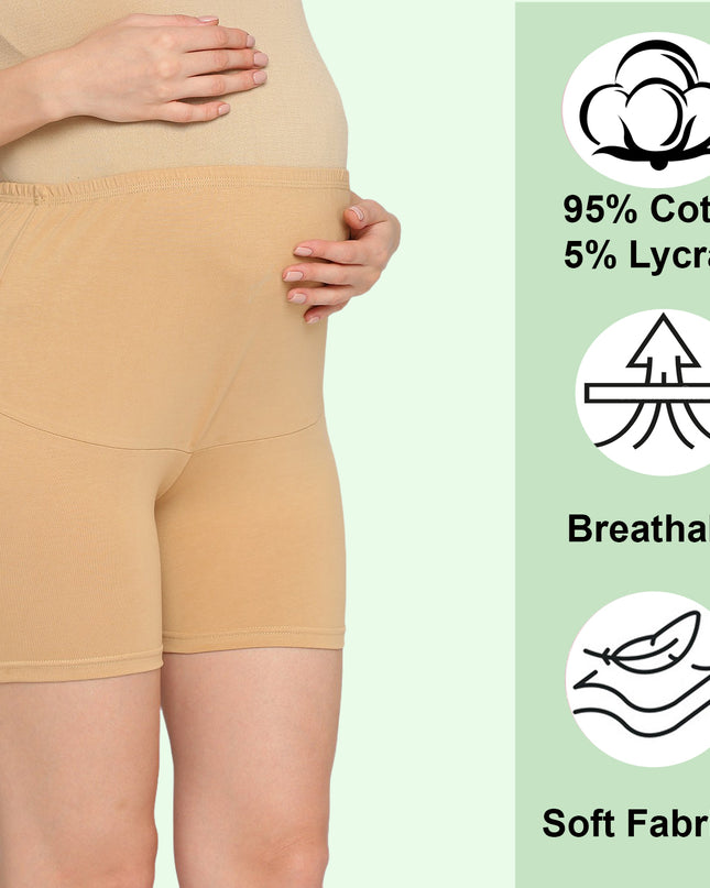 Evamomies Cotton Lycra Maternity Shorts Over The Belly for Pregnant Women for Pre & Post Pregnancy (Pack Of 1)