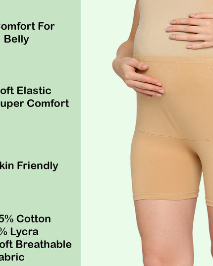 Evamomies Women's High Waist & Mid-Thigh Cotton Lycra Maternity Shorts|Pregnancy Panty|Maternity Panties Over The Belly  for the Pre & Post Pregnancy
