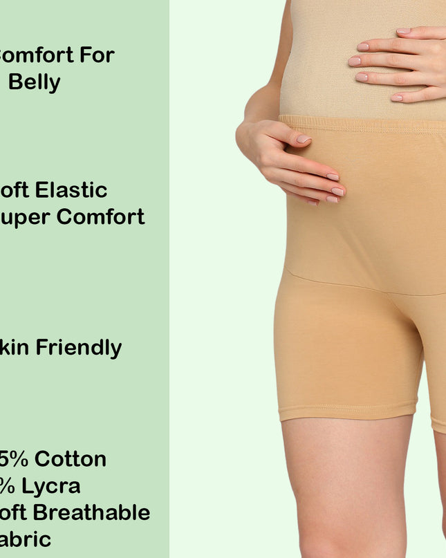 Evamomies Women's High Waist & Mid-Thigh Cotton Lycra Maternity Shorts|Pregnancy Panty|Maternity Panties Over The Belly  for the Pre & Post Pregnancy