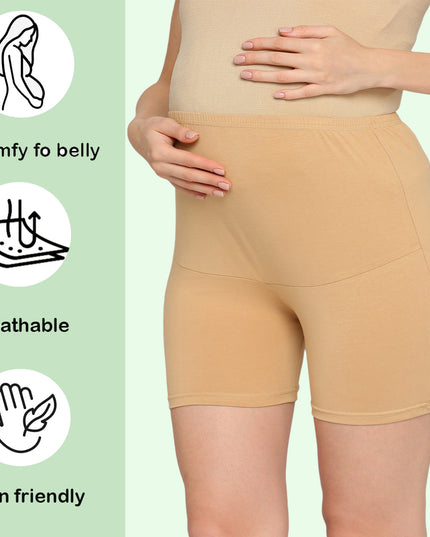 Evamomies Women's High Waist & Mid-Thigh Cotton Lycra Maternity Shorts|Pregnancy Panty|Maternity Panties Over The Belly  for the Pre & Post Pregnancy
