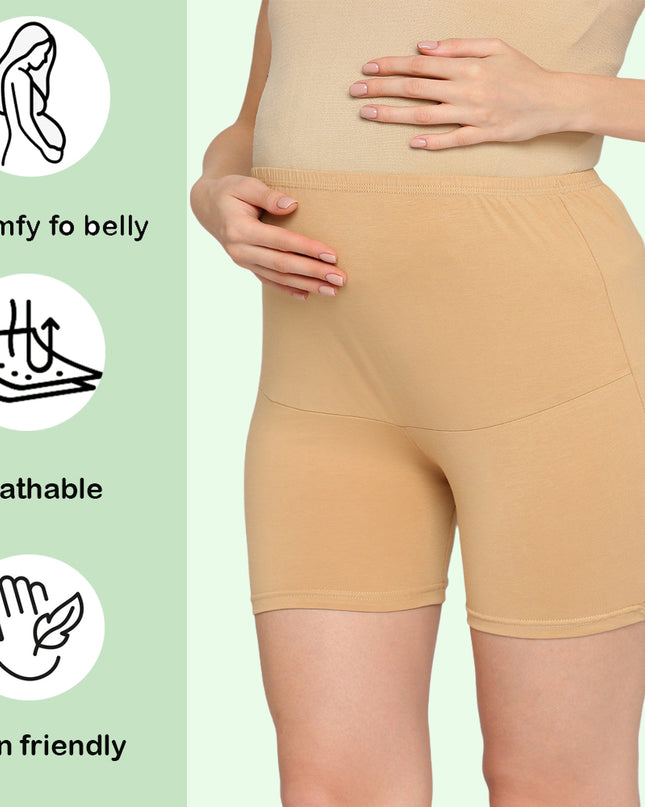 Evamomies Women's High Waist & Mid-Thigh Cotton Lycra Maternity Shorts|Pregnancy Panty|Maternity Panties Over The Belly  for the Pre & Post Pregnancy