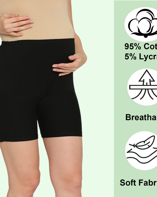 Evamomies Women's High Waist & Mid-Thigh Cotton Lycra Maternity Shorts|Pregnancy Panty|Maternity Panties Over The Belly  for the Pre & Post Pregnancy