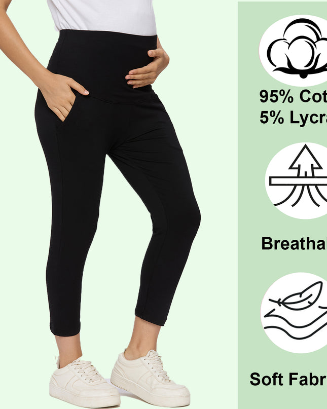 Evamomies Women's Cotton Lycra Maternity Leggings for Pregnant Women Pre & Post Pregnancy