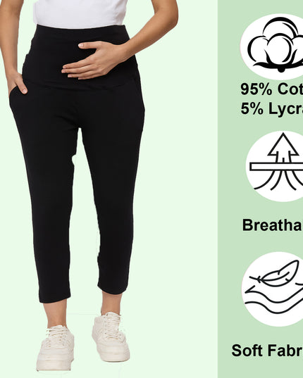 Evamomies Women's Cotton Lycra Maternity Leggings for Pregnant Women Pre & Post Pregnancy