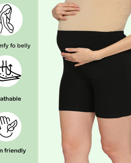 Evamomies Women's High Waist & Mid-Thigh Cotton Lycra Maternity Shorts|Pregnancy Panty|Maternity Panties Over The Belly  for the Pre & Post Pregnancy