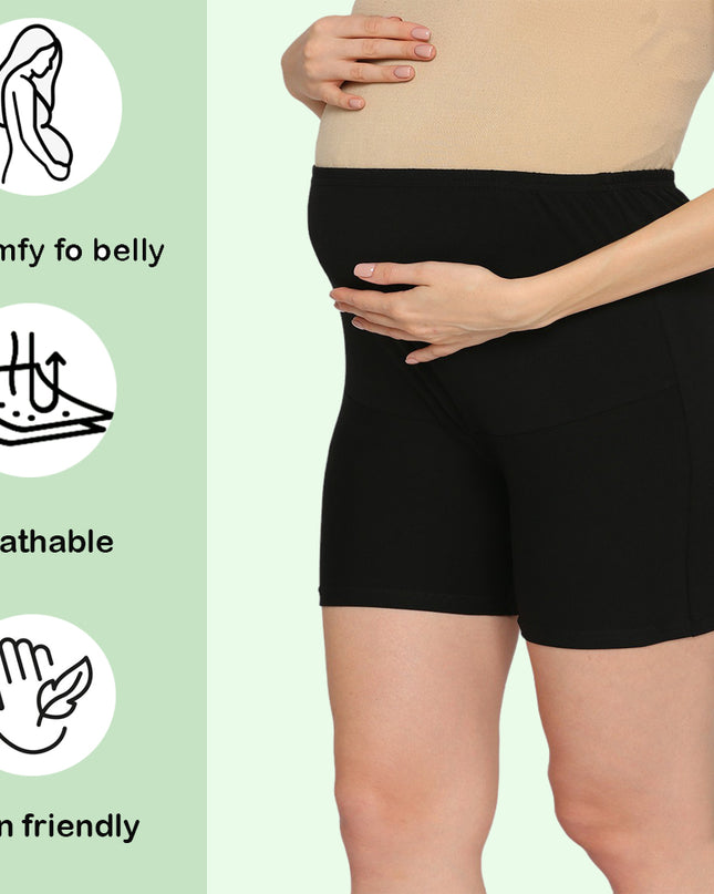 Evamomies Women's High Waist & Mid-Thigh Cotton Lycra Maternity Shorts|Pregnancy Panty|Maternity Panties Over The Belly  for the Pre & Post Pregnancy