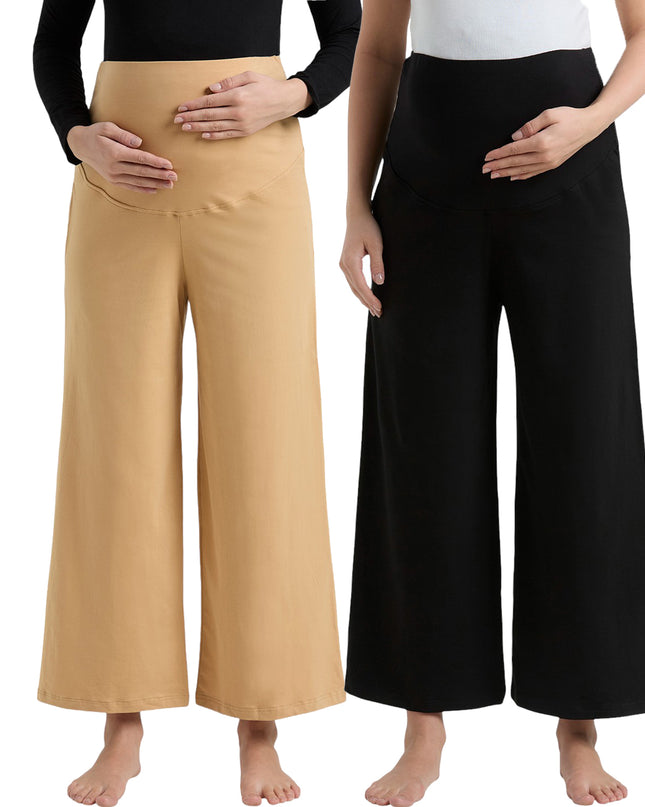Evamomies Women's Cotton Lycra Regular Fit Maternity Palazzo for Pregnant Women Pre & Post Pregnancy
