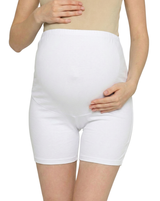 Evamomies Women's High Waist & Mid-Thigh Cotton Lycra Maternity Shorts|Pregnancy Panty|Maternity Panties Over The Belly  for the Pre & Post Pregnancy (Pack Of 1)