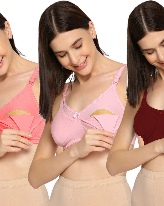 Evamomies Women's Full Cup Non Padded Feeding Bra | Nursing Bra | Maternity Bra (Pack Of 3)