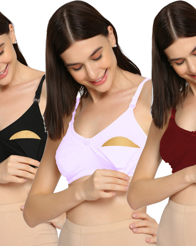 Evamomies Women's Full Cup Non Padded Feeding Bra | Nursing Bra | Maternity Bra (Pack Of 3)