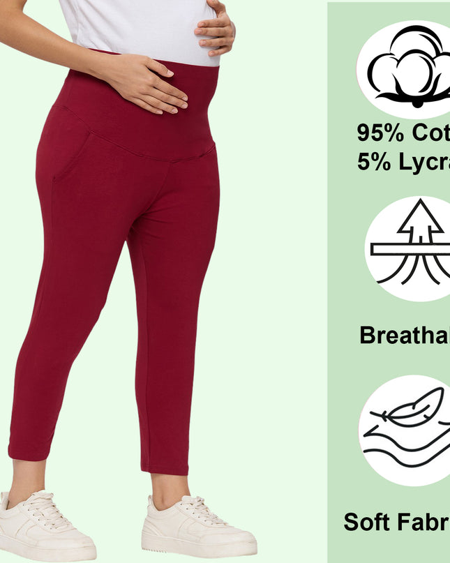 Evamomies Women's Cotton Lycra Maternity Leggings for Pregnant Women Pre & Post Pregnancy