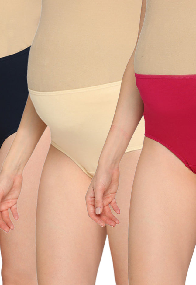 Evamomies Women's High Waist Soft Comfy Cotton Lycra Maternity Panty | Pregnancy Panty | Maternity Panties (Pack of 3)