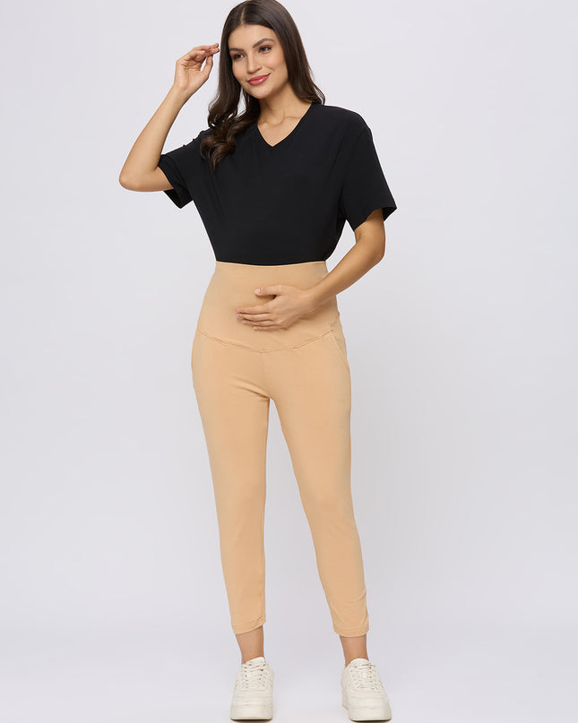 Evamomies Women's Cotton Lycra Maternity Leggings for Pregnant Women Pre & Post Pregnancy