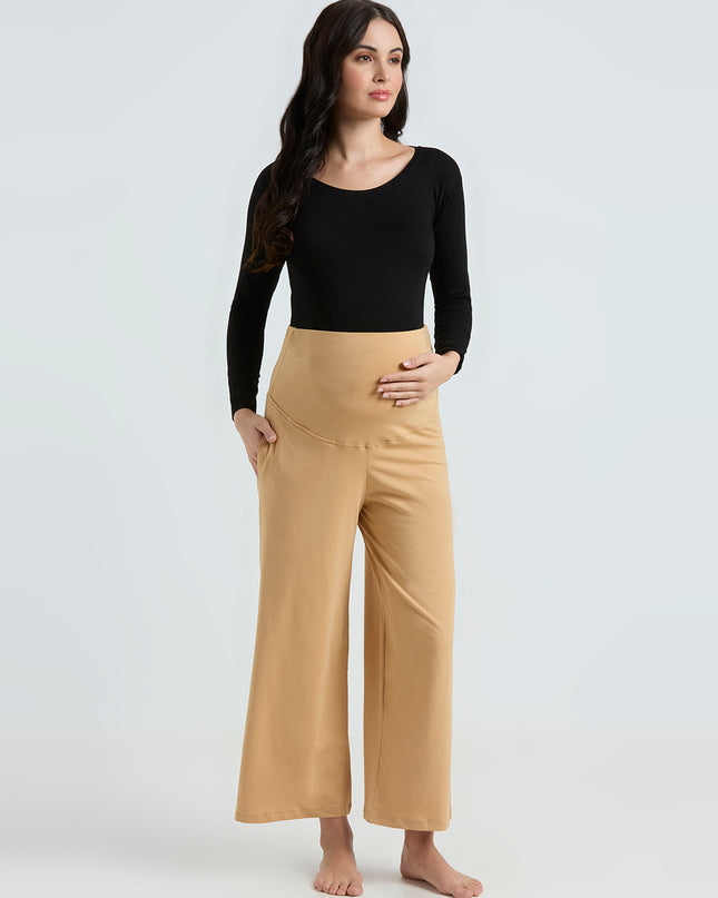 Evamomies Women's Cotton Lycra Regular Fit Maternity Palazzo for Pregnant Women Pre & Post Pregnancy