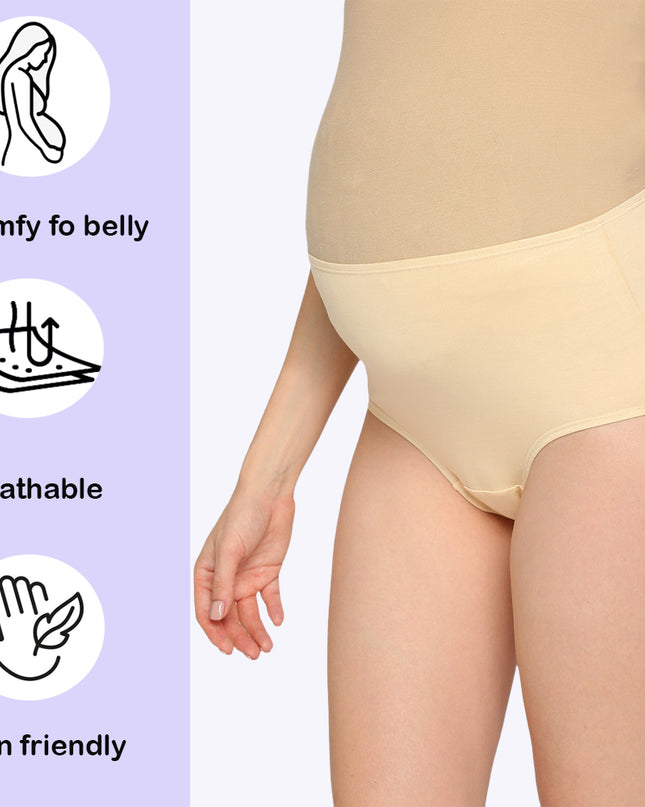 Evamomies Women's High Waist Soft Comfy Cotton Lycra Maternity Panty | Pregnancy Panty | Maternity Panties (Pack of 3)