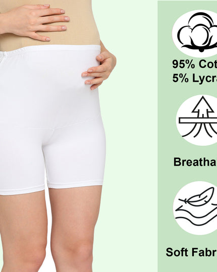 Evamomies Women's High Waist & Mid-Thigh Cotton Lycra Maternity Shorts|Pregnancy Panty|Maternity Panties Over The Belly  for the Pre & Post Pregnancy (Pack Of 1)