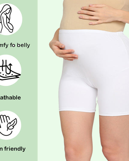 Evamomies Women's High Waist & Mid-Thigh Cotton Lycra Maternity Shorts|Pregnancy Panty|Maternity Panties Over The Belly  for the Pre & Post Pregnancy