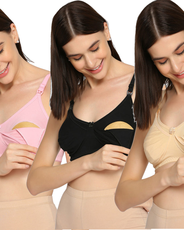 Evamomies Women's Full Cup Non Padded Feeding Bra | Nursing Bra | Maternity Bra (Pack Of 3)