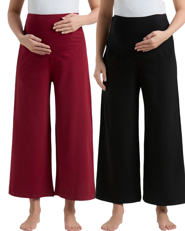 Evamomies Women's Cotton Lycra Regular Fit Maternity Palazzo for Pregnant Women Pre & Post Pregnancy