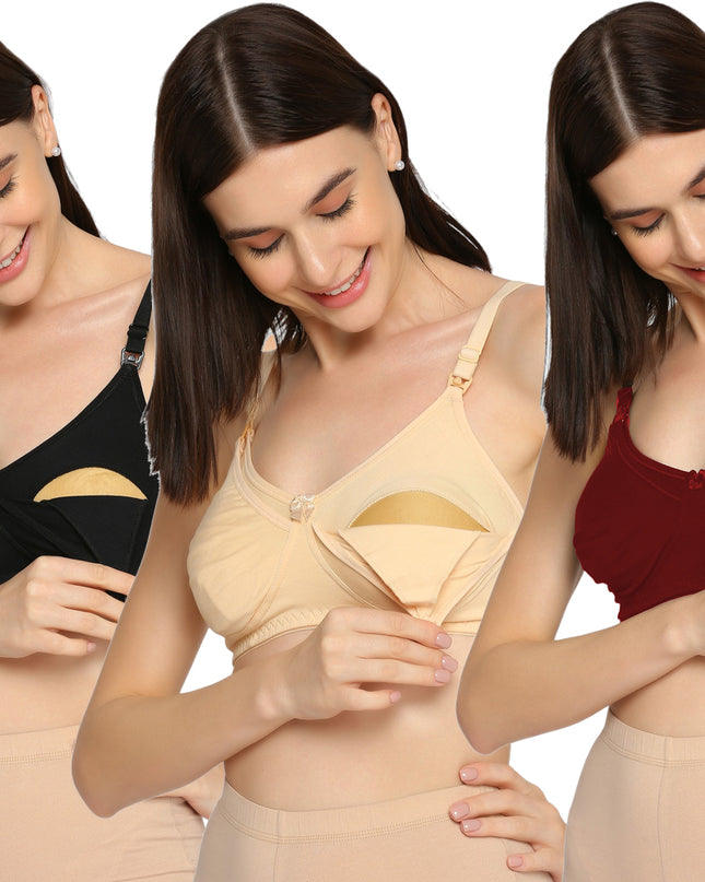 Evamomies Women's Full Cup Non Padded Feeding Bra | Nursing Bra | Maternity Bra (Pack Of 3)