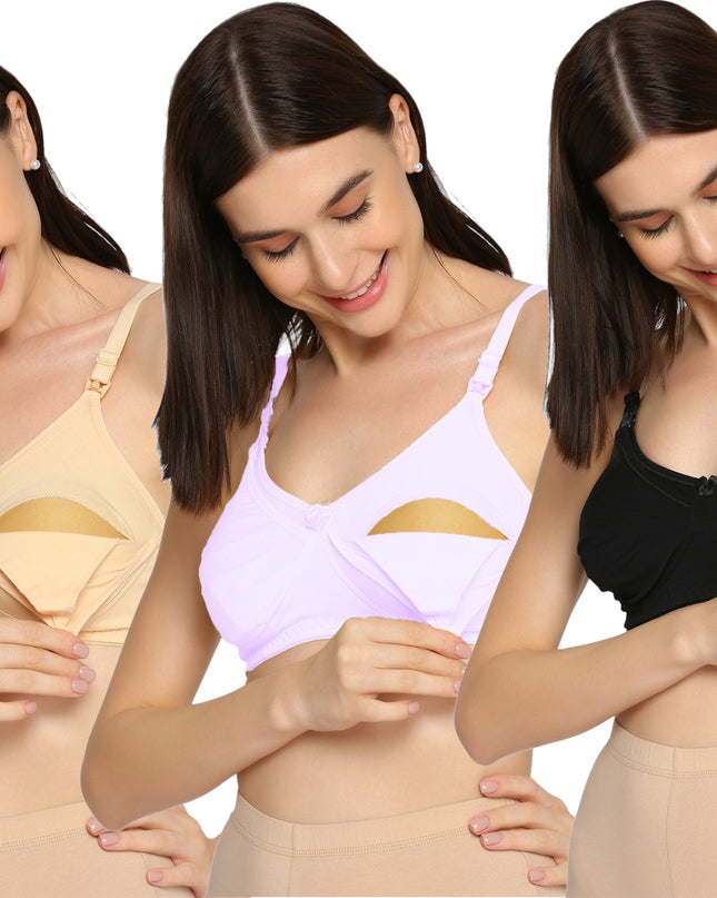 Evamomies Women's Full Cup Non Padded Feeding Bra | Nursing Bra | Maternity Bra (Pack Of 3)
